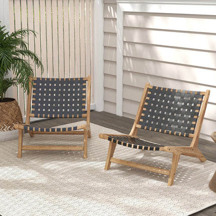 Modern Armless Teak Wood Lounge Chair with Nylon Woven Backrest and Seat