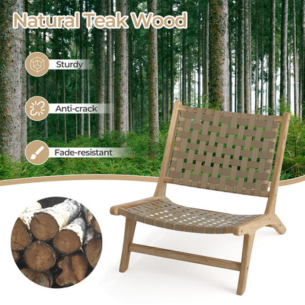 Modern Armless Teak Wood Lounge Chair with Nylon Woven Backrest and Seat