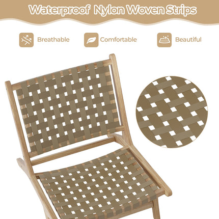 Modern Armless Teak Wood Lounge Chair with Nylon Woven Backrest and Seat