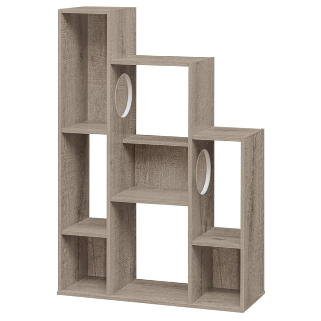 Modern Cat Bookshelf Cat Tree 8-Section Storage Cabinet with 2 Round Holes