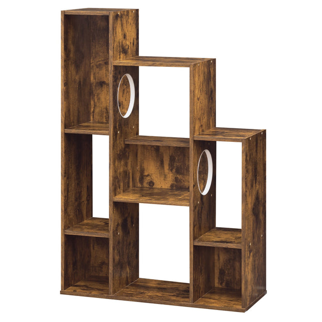 Modern Cat Bookshelf Cat Tree 8-Section Storage Cabinet with 2 Round Holes