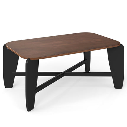 Rectangular Coffee Table with Rubber Wood Cross-Leg Base