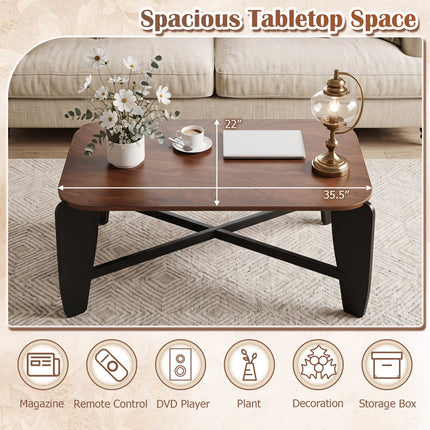 Rectangular Coffee Table with Rubber Wood Cross-Leg Base