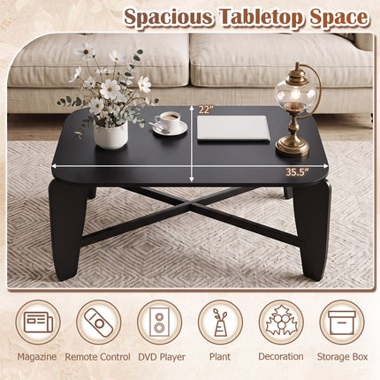 Rectangular Coffee Table with Rubber Wood Cross-Leg Base