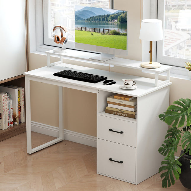 Modern Computer Desk with Power Outlets and File Drawer