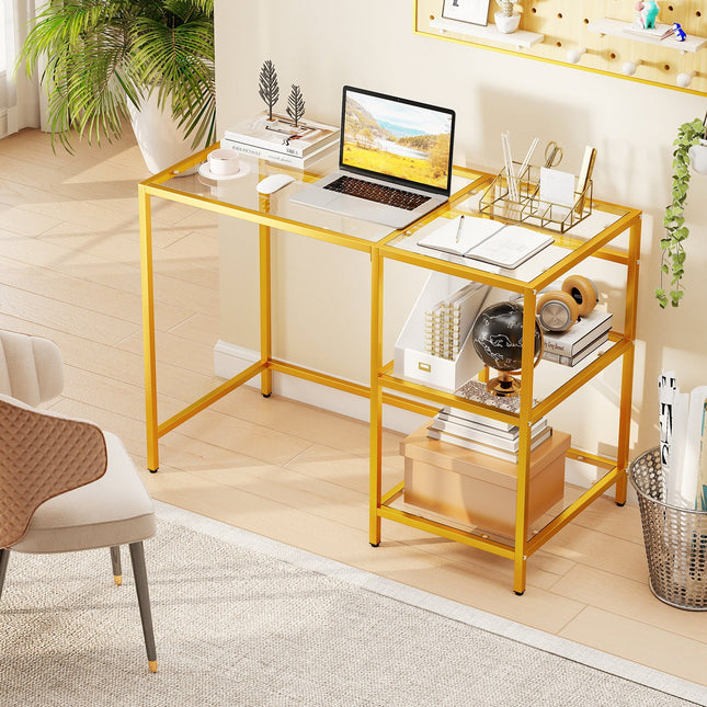 Modern Console Table with 2 Open Shelves and Metal Frame-Golden