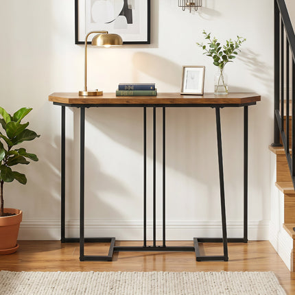 Console Table with Metal Legs - Rustic Brown