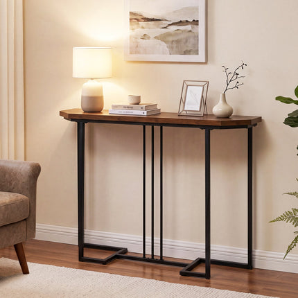 Console Table with Metal Legs - Rustic Brown