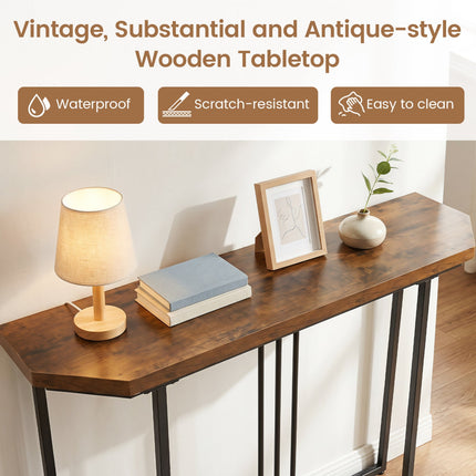 Console Table with Metal Legs - Rustic Brown