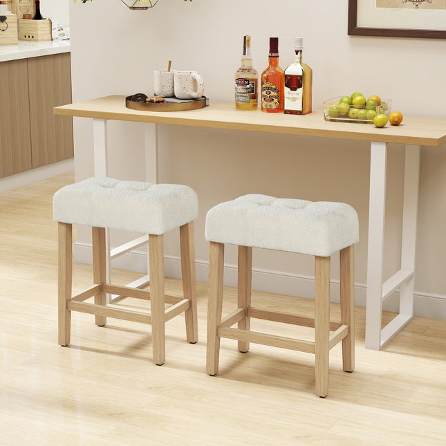 Modern Counter Height Bar Stools Set of 2 with Rubber Wood Legs