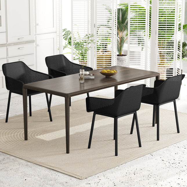 Modern Plastic Dining Chairs Set of 2 Kitchen Armchairs with Breathable Mesh Backres-Black