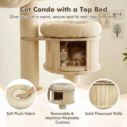 75.5" Tall Cat Tree with Sisal Posts, Hammock & Basket