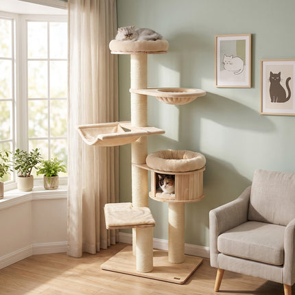 75.5" Tall Cat Tree with Sisal Posts, Hammock & Basket