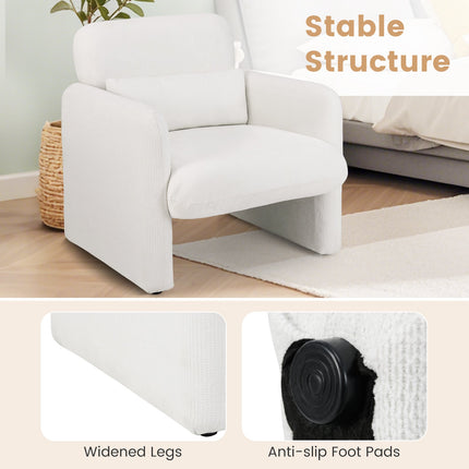 Modern Upholstered Chenille Accent Chair with Removable Lumbar Pillow-White
