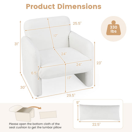 Modern Upholstered Chenille Accent Chair with Removable Lumbar Pillow-White