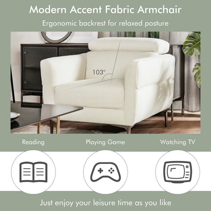 Modern Upholstered Single Sofa with Adjustable Headrest