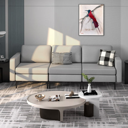 3-Seat Sectional Sofa Couch with Armrest Magazine Pocket and Metal Leg