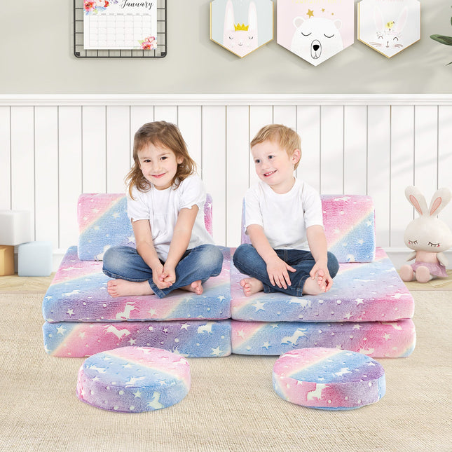 Modular Kids Play Couch Set Glow in the Dark with Portable Handles