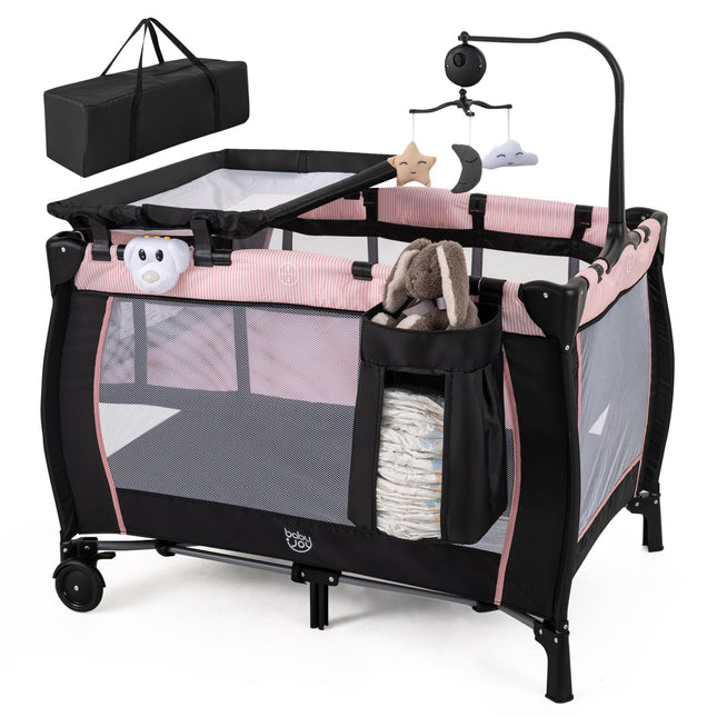 Baby Playpen with Changing Table and Bassinet - Pink