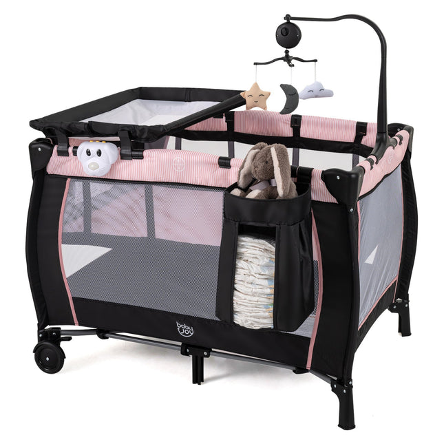 Baby Playpen with Changing Table and Bassinet - Pink