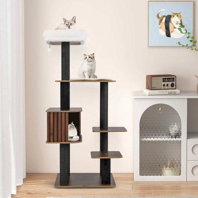 Multi-level Cat Tree for Indoor Cat 59.5 inch Tall Cat Tower with Cushion Top Perch