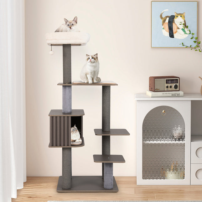 Multi-level Cat Tree for Indoor Cat 59.5 inch Tall Cat Tower with Cushion Top Perch