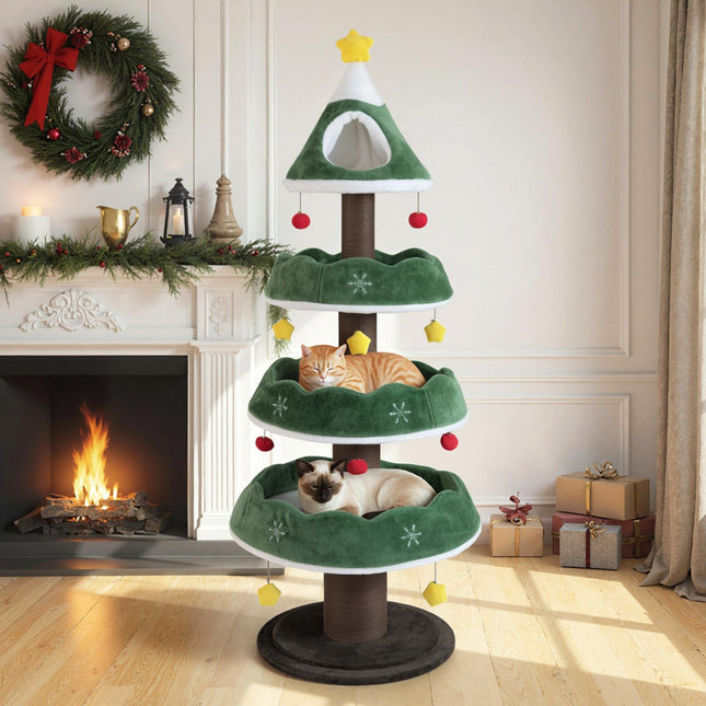 Christmas Cat Tree with 3 Platforms & Top Perch