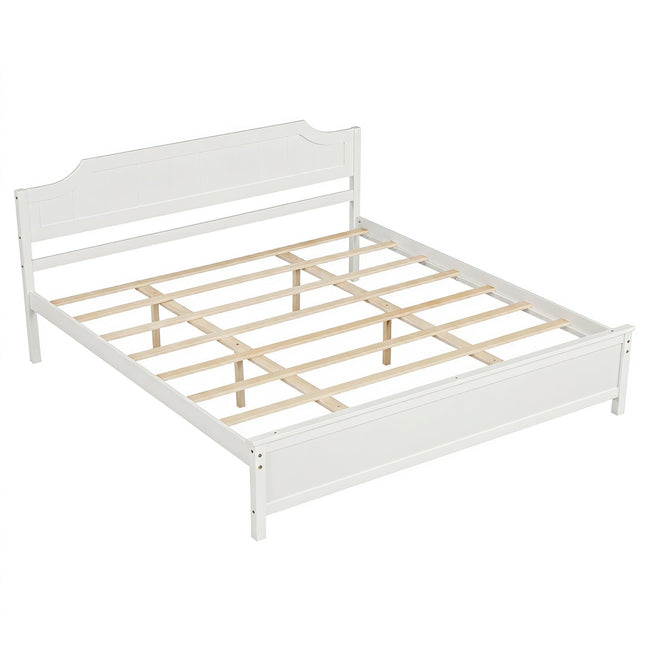 Solid Wood Platform Bed Frame with Headboard in White