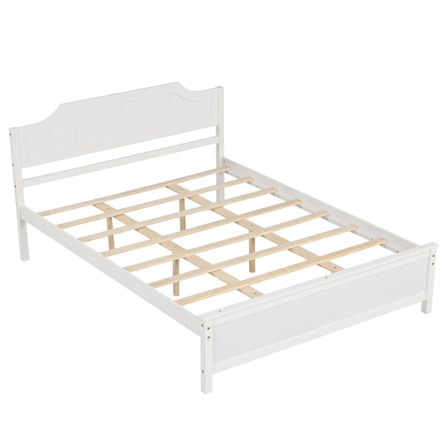 Solid Wood Platform Bed Frame with Headboard in White