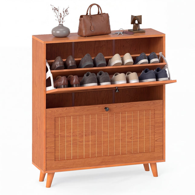 Narrow Shoe Cabinet with Adjustable and Removable Shelves for Entryway Foyer
