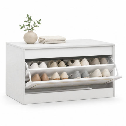 Narrow Shoe Cabinet with Flip Drawer and Adjustable Shelf