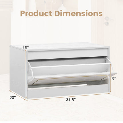 Narrow Shoe Cabinet with Flip Drawer and Adjustable Shelf