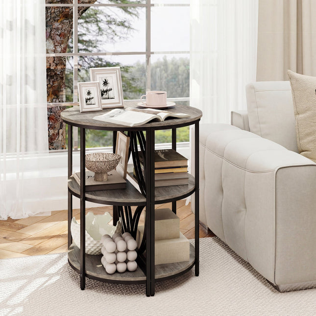 Narrow Side Table with Study Metal Frame and Storage Shelves