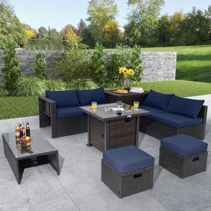 9 Pieces Patio Furniture Set with 32‚Äù Fire Pit Table and 50000 BTU Square Propane Fire Pit