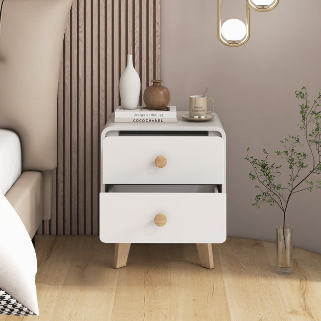 Nightstand with 2 Drawers Solid Rubber Wood Legs