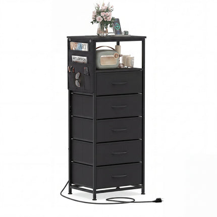 Nightstand with Integrated Charging Station 39 Inches Modern Bedside Table