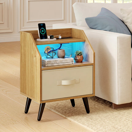 Nightstand with Power Outlets and LED Lighting