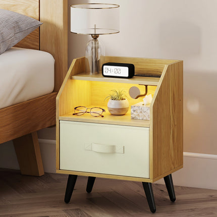 Nightstand with Power Outlets and LED Lighting