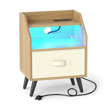Nightstand with Power Outlets and LED Lighting