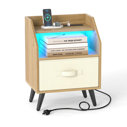 Nightstand with Power Outlets and LED Lighting
