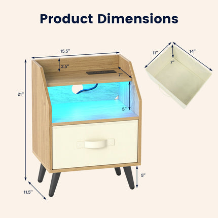 Nightstand with Power Outlets and LED Lighting