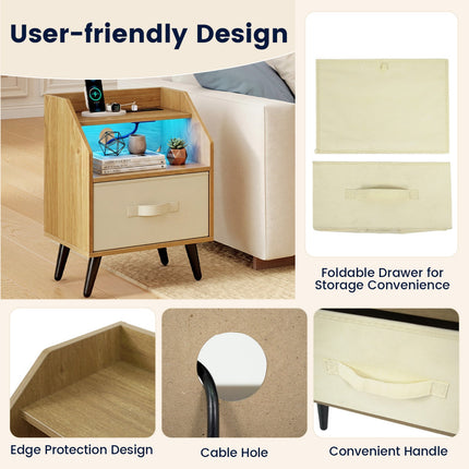 Nightstand with Power Outlets and LED Lighting
