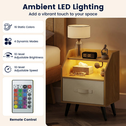 Nightstand with Power Outlets and LED Lighting