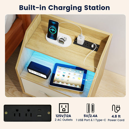 Nightstand with Power Outlets and LED Lighting