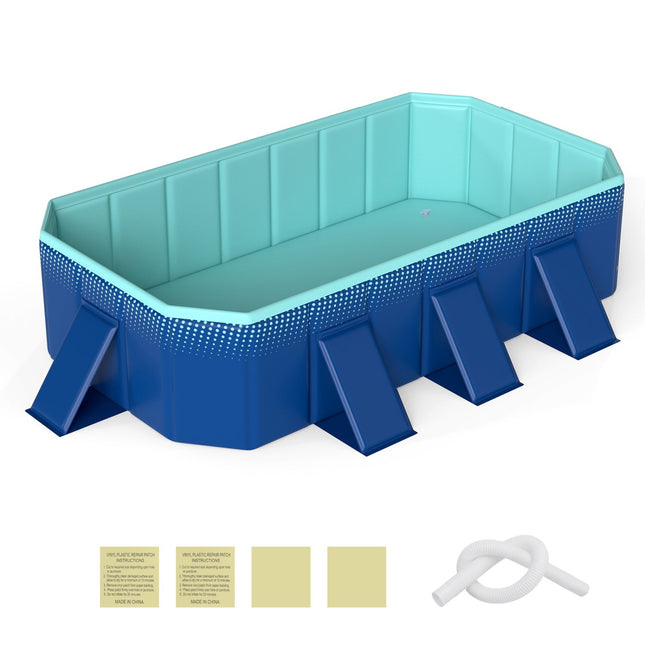 Non-Inflatable Swimming Pool Portable Around Ground Pool with 8 Support Panels