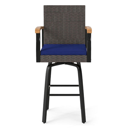 360° Swivel Outdoor Bar Stool with Cushion & Wood Armrests