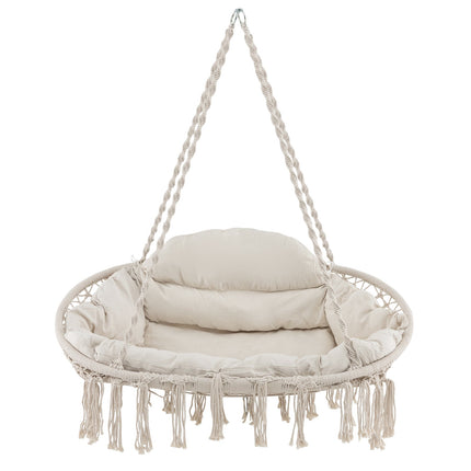 Hand-Woven Rope Hanging Chair with Cushion and Folding Frame