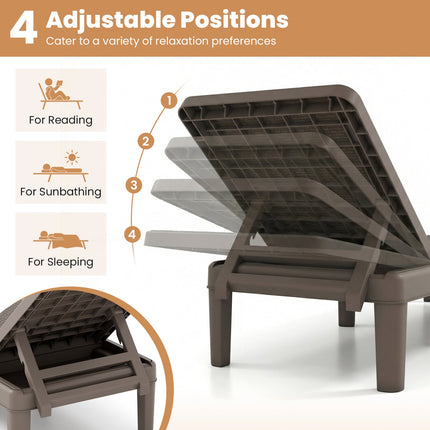 Outdoor Chaise Lounger Chair with Waterproof Rattan Textured PP Surface Set of 2