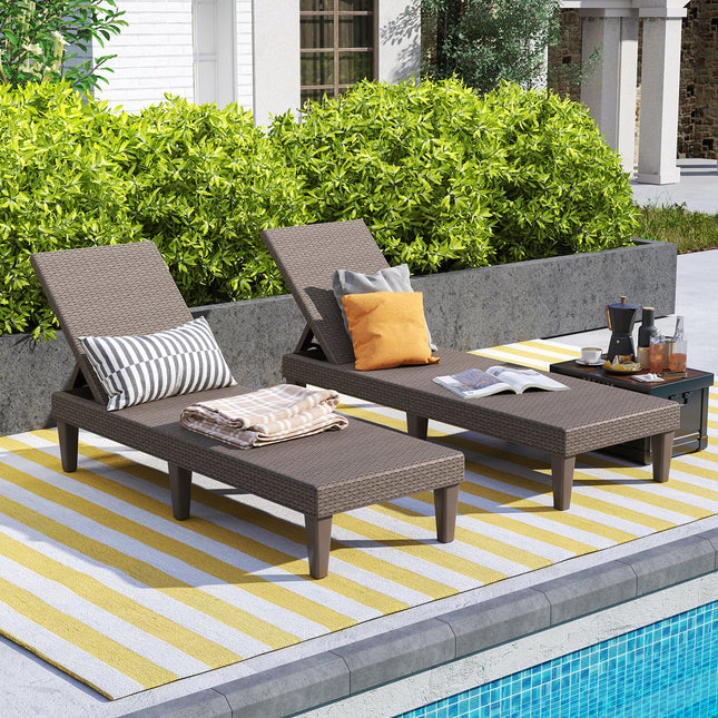 Outdoor Chaise Lounger Chair with Waterproof Rattan Textured PP Surface and 330 lbs Capacity