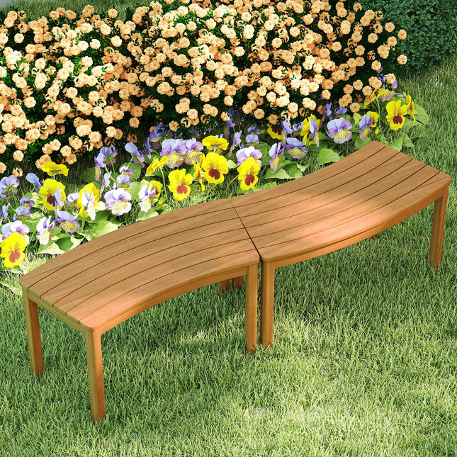 Outdoor Curved Acacia Wood Bench Set of 2/3/4 for Front Porch
